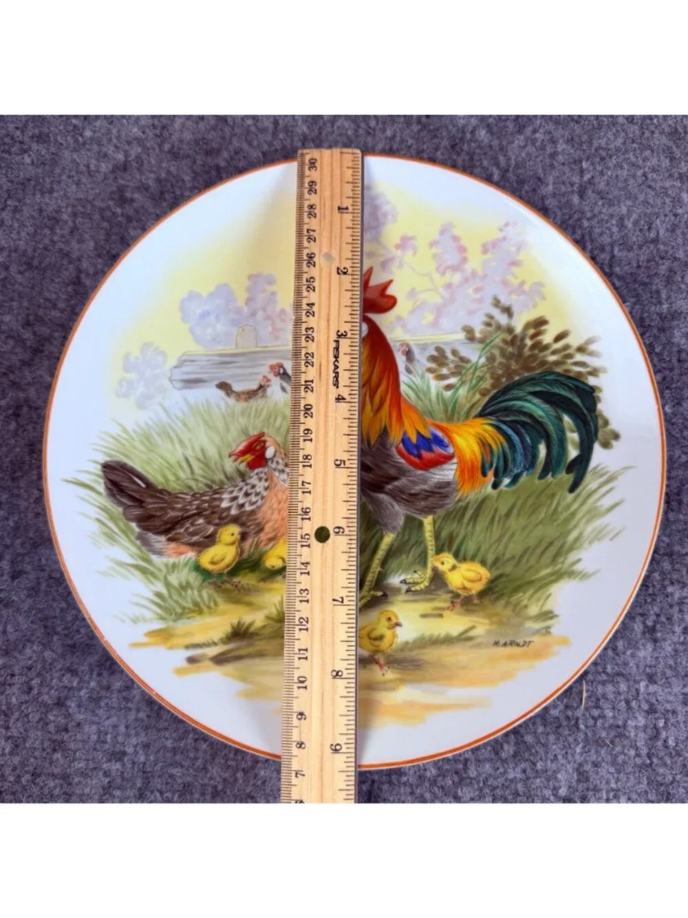 Vintage H. Arndt Chicken Family Porcelain Collector Plate - Rooster, Hen & Chick